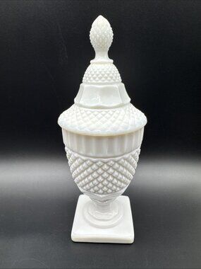 VTG Westmoreland Hobnail Apothecary Jar Candy Dish White Milk Glass Footed EUC